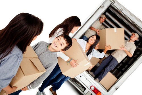 Packed household boxes ready for a Mayfair house removal