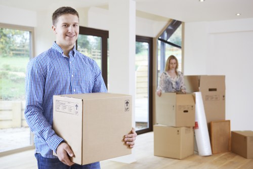 Packed furniture and boxes prepared for a residential move in Mayfair