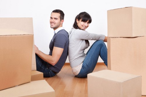 Boxes and furniture being prepared for a central London move in Mayfair